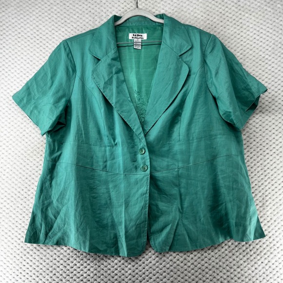 La Rea Collection‎ Linen Blend Blazer Short Sleeve Button Front Green Boxy 4X - Picture 1 of 9